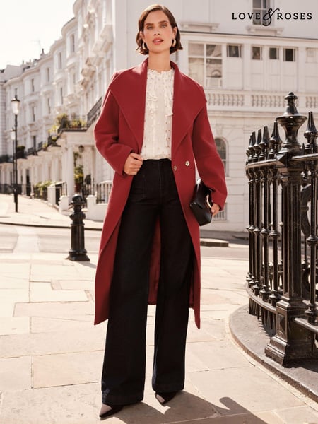 Love & Roses Red Petite Shawl Collar Belted Coat (359035) | € 71