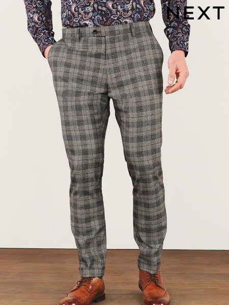 Grey Skinny Fit Trimmed Check Suit: Trousers (361981) | € 19