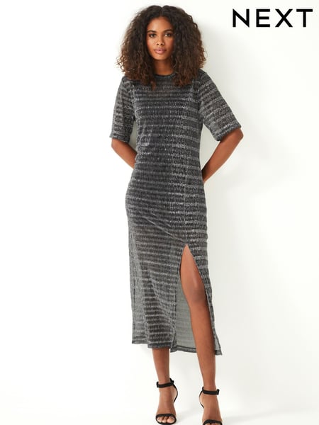 Silver Sparkle Short Sleeve Midi T-Shirt Dress (365145) | € 13