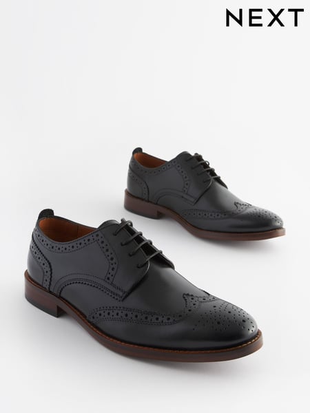 Black Wide Fit Leather Contrast Sole Brogue Shoes (370754) | € 93