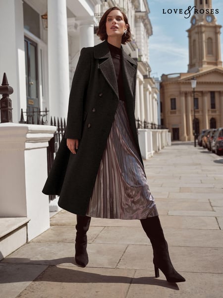 Love & Roses Black Double Breasted Hourglass Coat With Wool (376620) | € 100