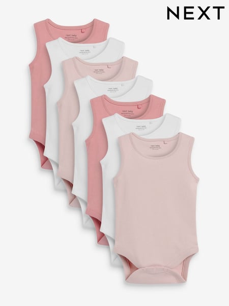 Pink/White 7 Pack Baby 100% Cotton Vest Bodysuits 5 Pack (376658) | € 18 - € 21