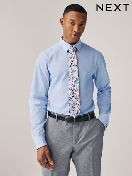 Light Blue/Light Pink Floral Regular Fit Occasion Shirt And Tie Pack (376678) | € 12