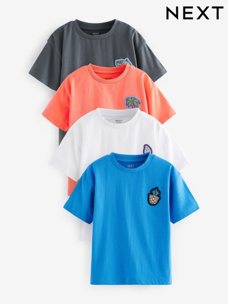 White/Grey/Blue/Orange 100% Cotton Short Sleeve T-Shirts 4 Pack (3mths-7yrs) (378434) | € 5 - € 6