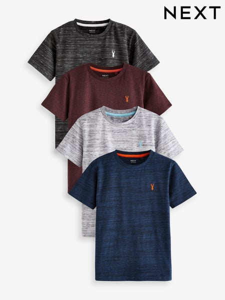 Black/Grey/Berry Red/Navy Blue Textured Short Sleeve Stag Embroidered T-Shirts 4 Pack (3-16yrs) (379472) | € 28 - € 37