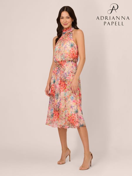 Adrianna Papell Red Halter Tie Blouson Midi Dress (383747) | € 124