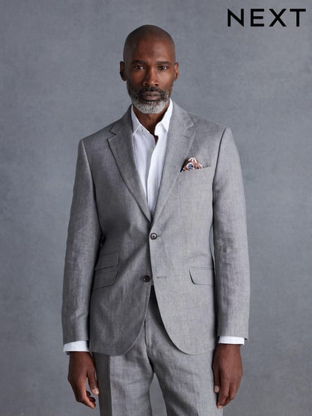 Light Grey Slim Fit Signature Leomaster Italian 100% Linen Suit Jacket (384777) | € 44