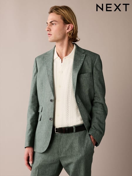 Green Linen Blend Tailored Fit Suit Jacket (389828) | € 74