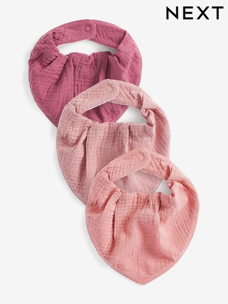 Pink Baby Muslin Dribble 100% Cotton Bibs 3 Pack (392664) | € 10