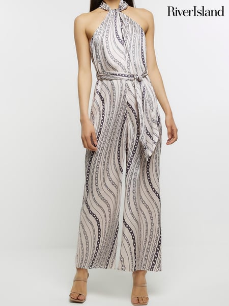 River Island White Chain Print Halter Jumpsuit (397560) | € 15