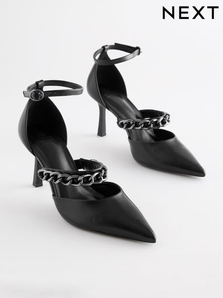 Black Forever Comfort® Point Toe Chain Trim Heel Shoes (397775) | € 13