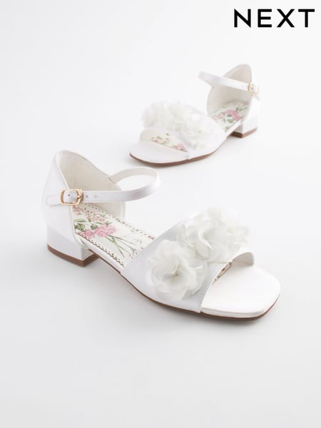 White Ivory Satin Bridesmaid Corsage Heel Sandals (399385) | € 23 - € 30
