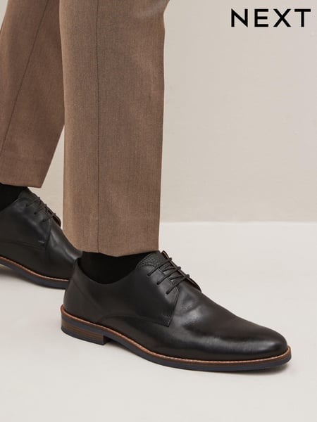 Black Standard Fit Leather Derby Shoes with Navy Contrast Sole (402679) | € 82