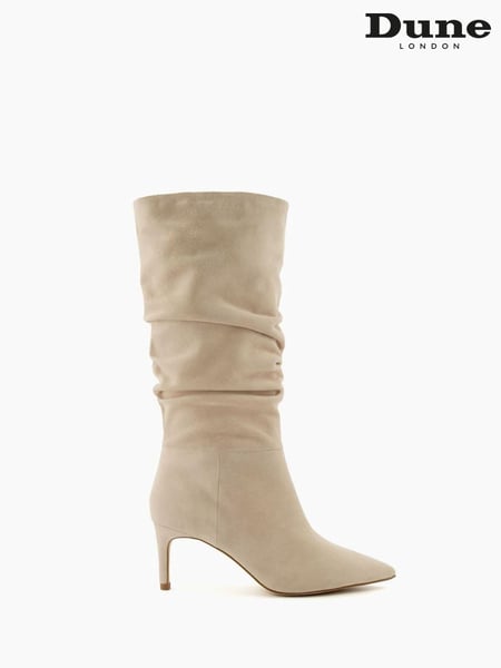 Dune London Natural Slouch Ruched Suede Heeled Boots (403874) | € 53