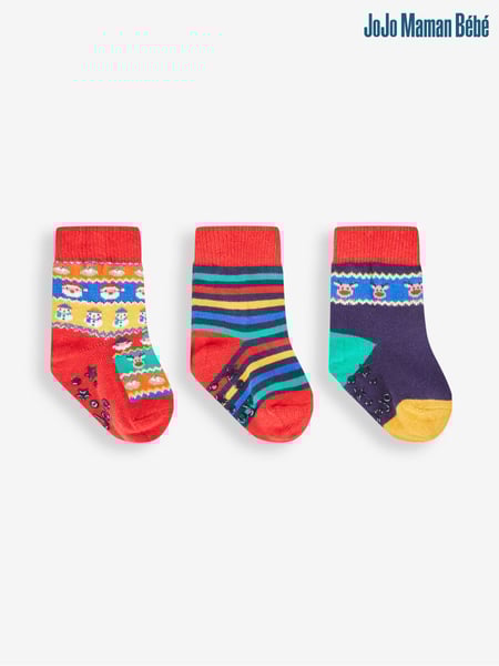 JoJo Maman Bébé Multi Christmas Fair Isle Pattern Socks 3 Pack (405369) | € 15