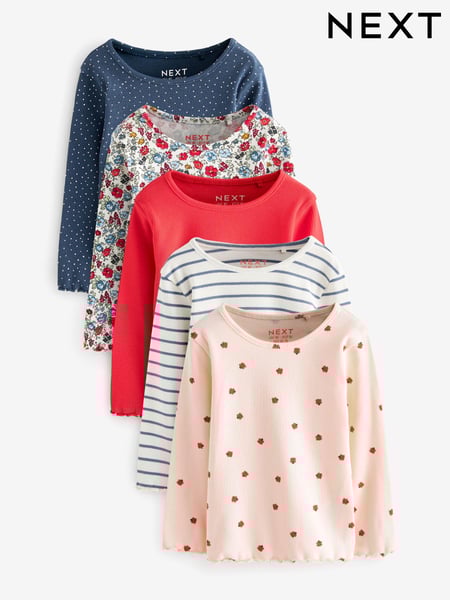 Navy Ribbed Long Sleeve Tops 5 Pack (3mths-7yrs) (409072) | € 33 - € 38