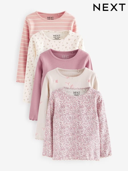 Pink Ribbed Long Sleeve Tops 5 Pack (3mths-7yrs) (409081) | € 33 - € 38