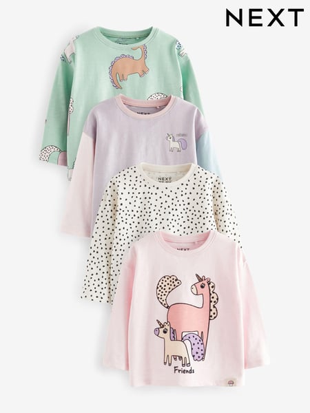 Blue 100% Cotton Long Sleeve T-Shirts 4 Pack (3mths-7yrs) (409182) | € 6 - € 7
