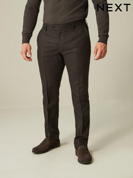Brown Slim Wool Blend Donegal Suit: Trousers (411914) | € 17