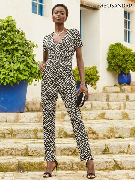 Sosandar Dark Black Geometric Print Wrap Front Jumpsuit (412371) | € 133