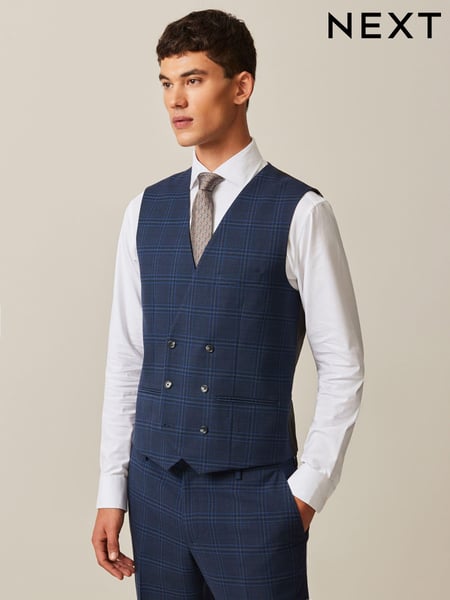 Navy Blue Bold Check Suit Waistcoat (414516) | € 75