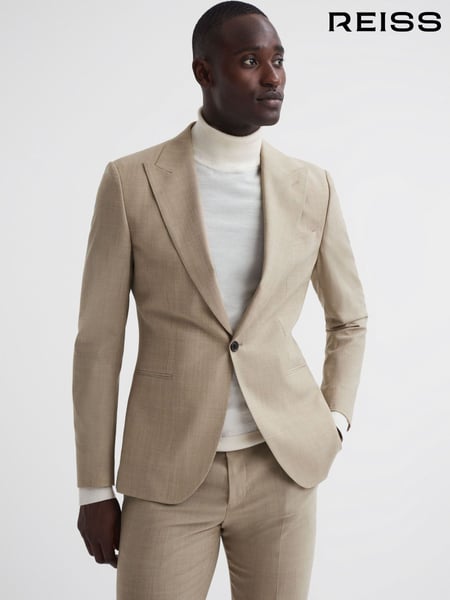 Reiss Oatmeal Wish Slim Fit Single Breasted Wool Blend Blazer (414916) | € 465