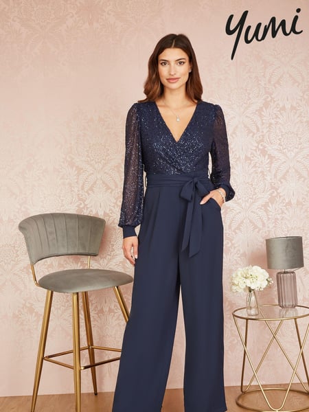 Yumi Blue Sequin Jumpsuit With Long Sleeves (417010) | € 109