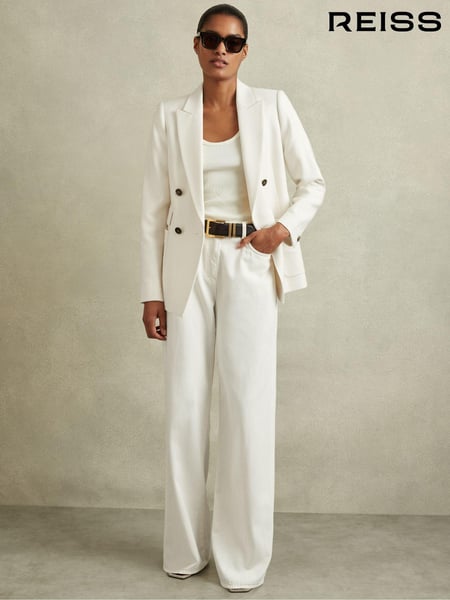 Reiss White Larsson Double Breasted Twill Blazer (418624) | € 465