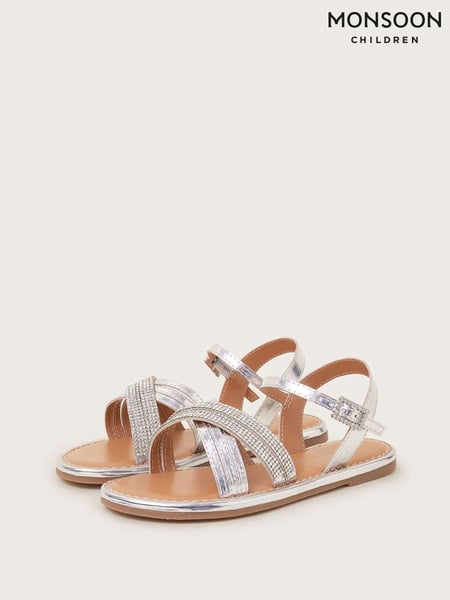 Monsoon Silver Diamanté Cross-Over Sandals (420805) | € 10 - € 11