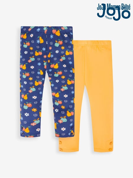 JoJo Maman Bébé Navy Blue Fruit & Yellow Girls' 2-Pack Leggings (421430) | € 34