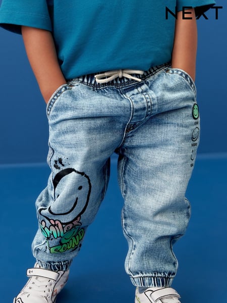 Light Blue Denim 100% Cotton Graffiti Print Jeans (3mths-7yrs) (427445) | € 4