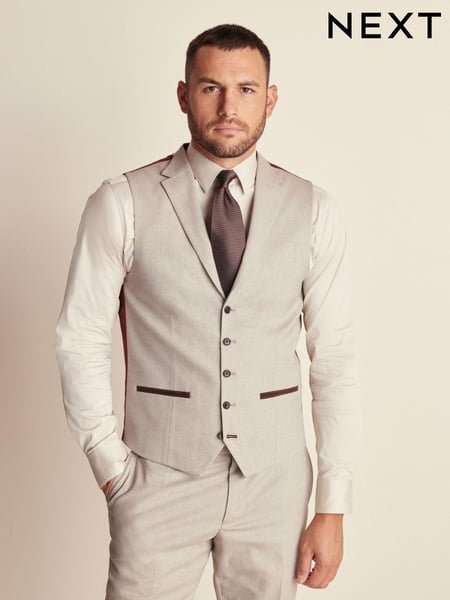 Neutral Regular Fit Herringbone Suit Waistcoat (427916) | € 67