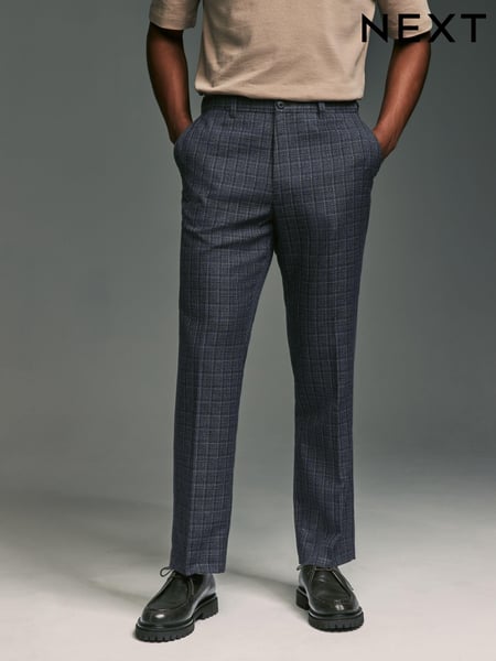 Grey Regular Fit Trimmed Check Smart Trousers (428448) | € 12