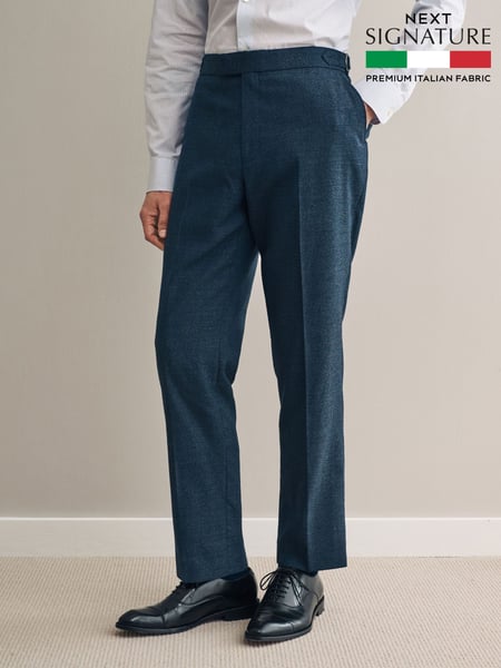 Navy Blue Signature Smart Textured Italian Wool Trousers with Side Adjusters (428468) | € 148