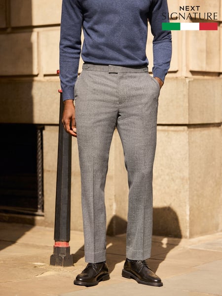 Grey Signature Smart Textured Italian Wool Trousers with Side Adjusters (428471) | € 148