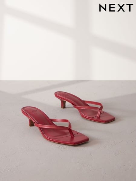 Red Premium Leather Toe Post Heeled Mules (428974) | € 16