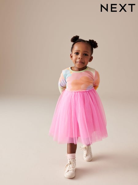 Pink Rainbow Long Sleeve Mesh Dress (3mths-7yrs) (429791) | € 18 - € 21