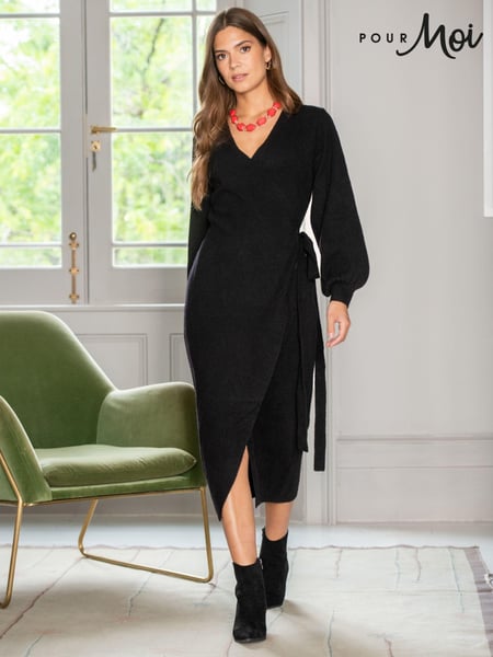 Pour Moi Black Elle Knit Midi Wrap Dress (431159) | € 92