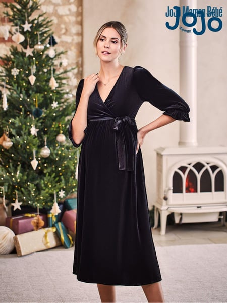JoJo Maman Bébé Black Velvet Wrap Maternity & Nursing Dress (435276) | € 105