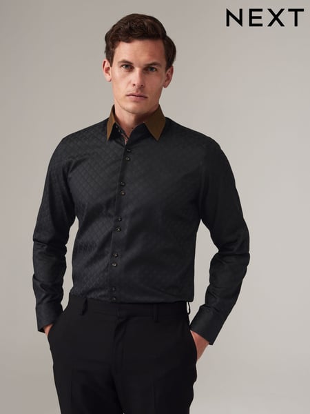 Black/Gold Regular Fit Trimmed Formal 100% Cotton Oxford Shirt (435856) | € 34