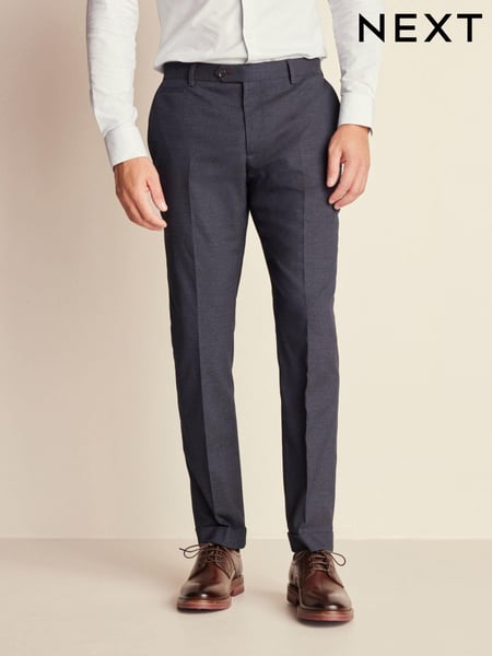 Navy Blue Slim Fit Herringbone Suit Trousers (438675) | € 67