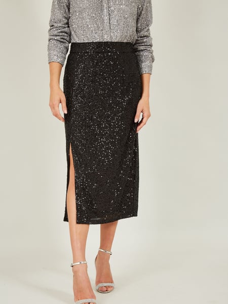 Yumi Black Sequin Fitted Skirt With Front Slit (439557) | € 14