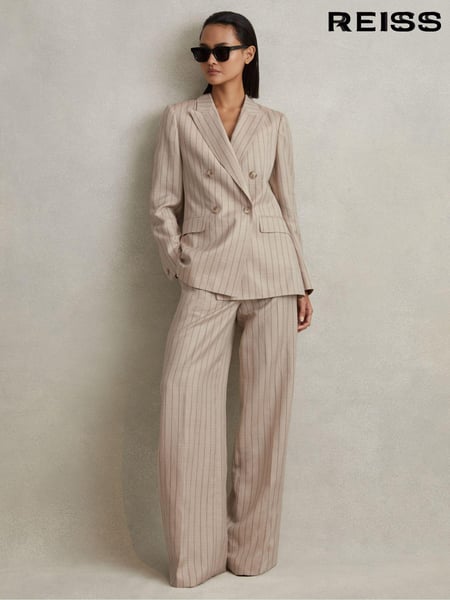 Reiss Neutral Odette Wool Blend Striped Double Breasted Blazer (440022) | € 418