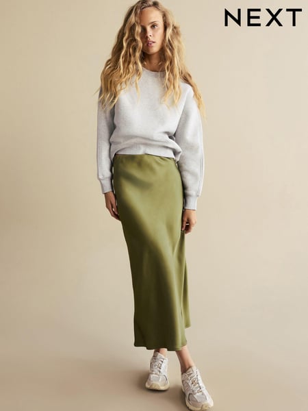 Khaki Green Satin Midi Skirt (440197) | € 11