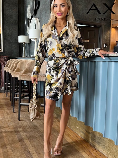 AX Paris Yellow Multi Printed Wrap Mini Shirt Dress (440742) | € 14