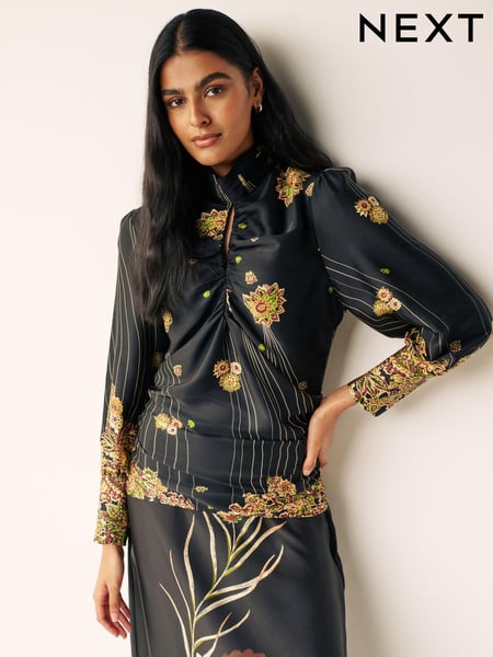 Black Paisley Print Keyhole Blouse (441523) | € 10