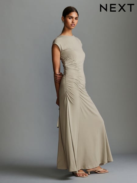 Natural Stone Ruched Cap Sleeve A-Line Maxi Dress (443454) | € 12