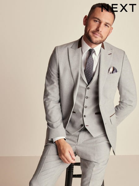 Grey Slim Fit Herringbone Suit Jacket (444536) | € 125