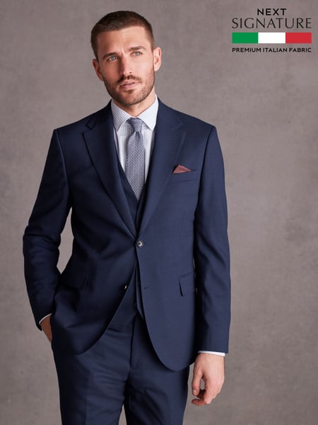 Bright Blue Slim Fit Signature Tollegno Italian Wool Textured Suit Jacket (446286) | € 194