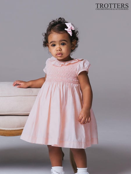Trotters London Pink Willow Rose Hand Smocked Dress (446441) | € 122